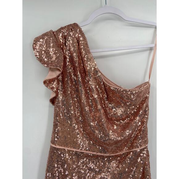 Mac Duggal Copper Sequin One-Shoulder Cocktail Dress Size 2 - Picture 4 of 7
